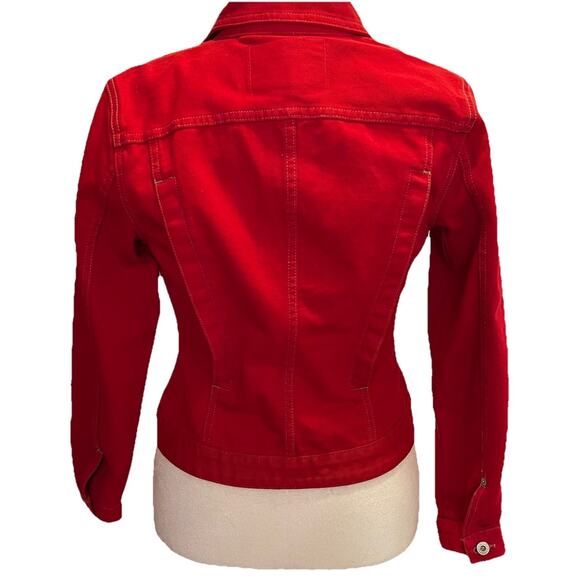 Guess Women's Denim Jacket Medium Vtg Red Jean Pockets Trucker Biker 90's Y2K - Picture 4 of 10